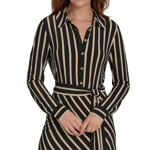 Tommy Hilfiger Dresses & Skirts - Tommy Hilfiger Black and Cream Striped Long Sleeve Dress